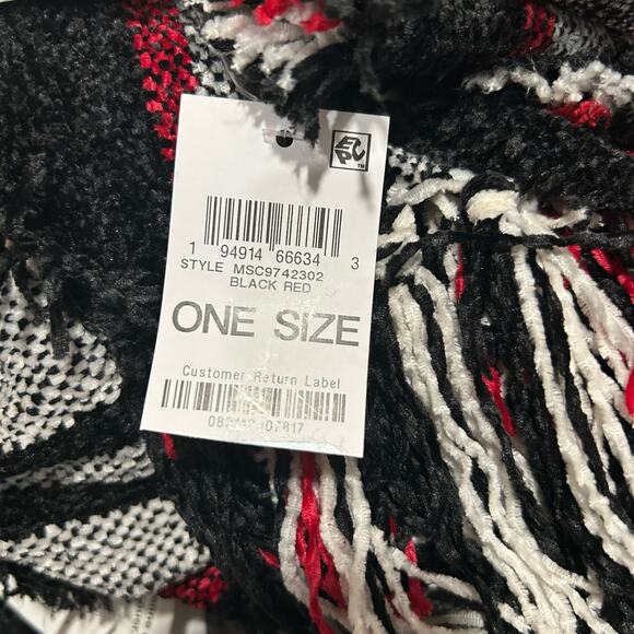 NEW Style & Co. Macy's Chenille Holiday Plaid Scarf Fringe Red Black White mix - Picture 5 of 16